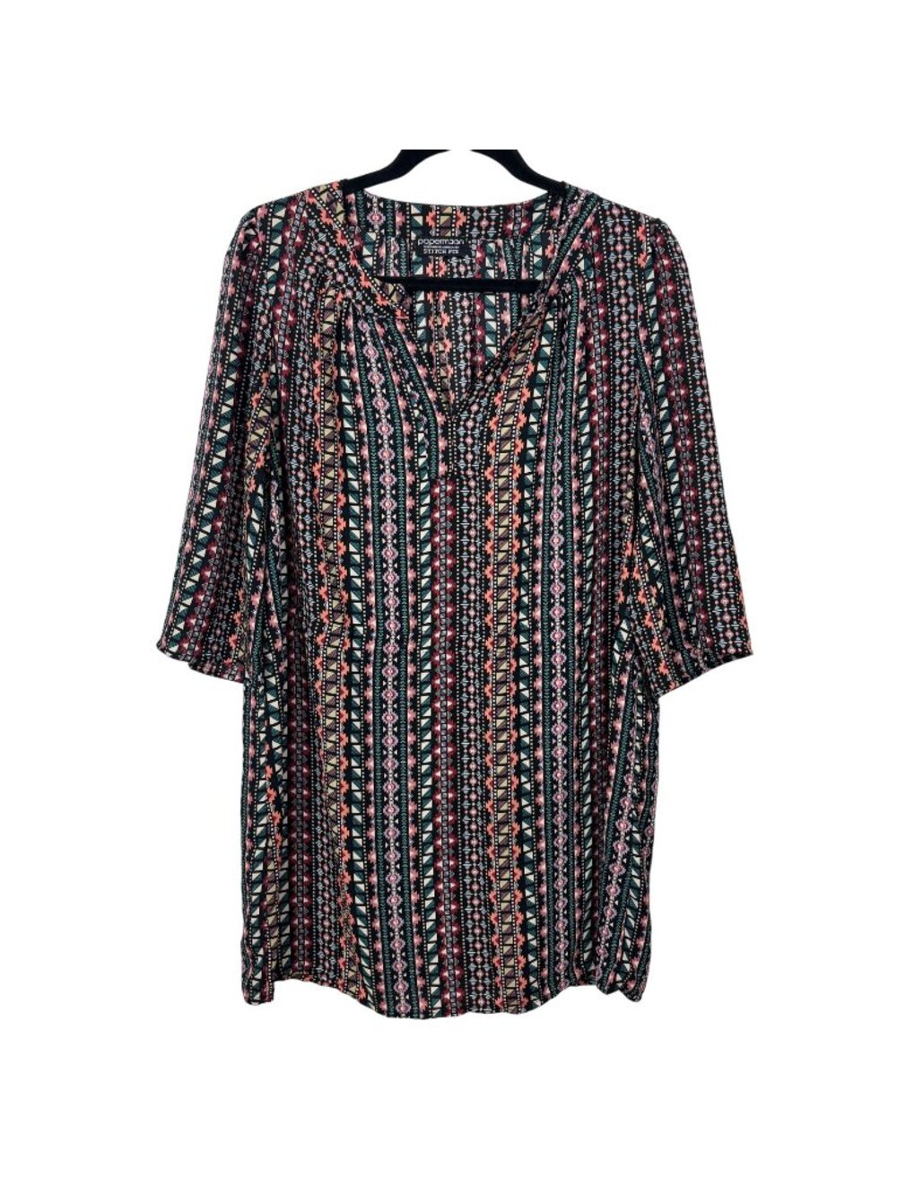 ✨3/$30 Papermoon M Multicolor Boho Tribal Print 3/4 Sleeve Dress Tunic